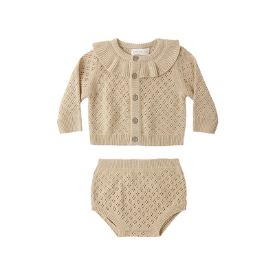 Quincy Mae甜美女童针织开衫套装娃娃领纽扣毛衣百搭两件新年外套