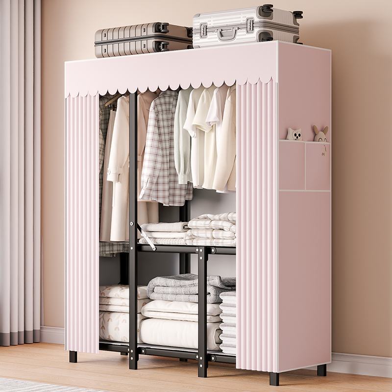 衣柜家用卧室免安装折叠简易布衣柜出租房用全钢架结实耐用布衣柜