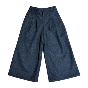 羊绒呢八分阔腿裤女加绒加厚2025冬季新款小个子休闲靴裤直筒裤