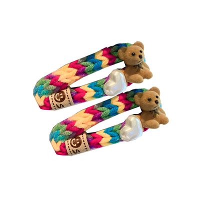 编织彩虹小熊发夹可爱卡通珍珠儿童发饰头饰刘海夹轻奢高颜值