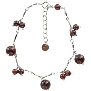 天然石榴石 通体925银新中式夏日汉服复古清新质感镀白金纯银手链