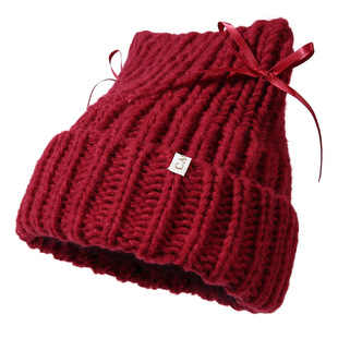 CACUSS针织帽子女秋冬可爱蝴蝶结猫耳帽大头围加厚保暖护耳毛线帽