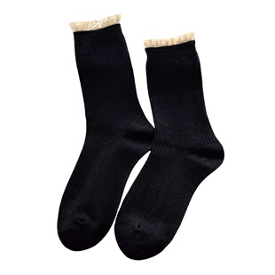 花边袜子女中筒袜春秋配玛丽珍黑色小皮鞋洛丽塔可爱薄夏季堆堆袜