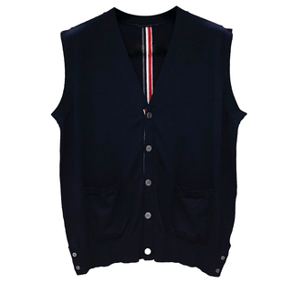 TB马甲开衫色织男女同款男士修身V领四条杠针织衫背心潮秋冬新款