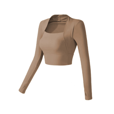 带胸垫运动长袖普拉提训练健身服