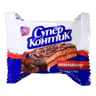 俄罗斯巧克力饼干网红三明治夹心KONTI进口食品好吃休闲小零食