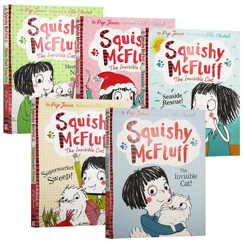我的假想朋友隐形猫5册套装 英文原版 Squishy McFluff 喜欢点点的奶奶 海滩大救援 神秘圣诞老人 英文版进口儿童英语桥梁章节书