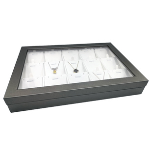 精品拉丝皮珠宝展示托盘道具戒指耳钉吊坠项链收纳首饰盒带玻璃盖