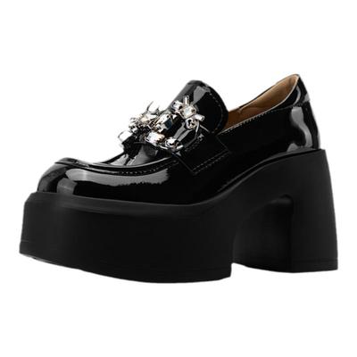 玖诗粗高跟真皮乐福鞋