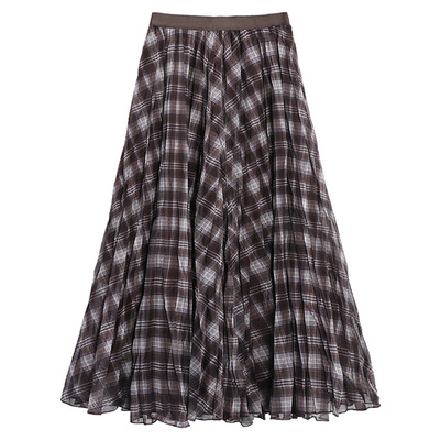 高级感复古印花网纱格纹半身裙