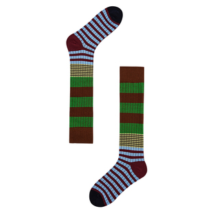 AlmondRocks绿色条纹美腿小腿袜2026新款显瘦彩色长筒袜女堆堆袜