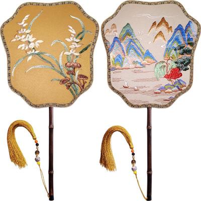 苏州刺绣双面异色宫扇长柄团扇子