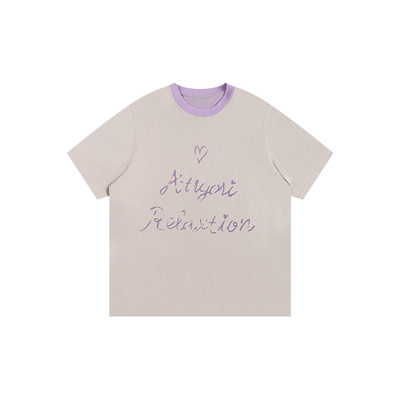 ATRY短袖男款t恤女夏季圆领美式休闲拼接国潮牌情侣款中袖半袖