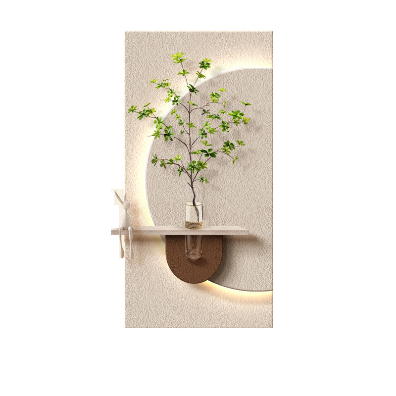 奶油风客厅装饰画创意水培绿植灯光画高档玄关挂画入户正对门壁画
