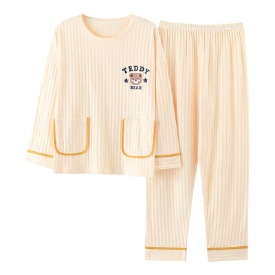 带胸垫睡衣女春秋季纯棉大码长袖