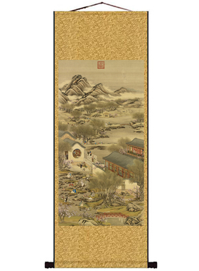 十二月令三月画芯卷轴挂画
