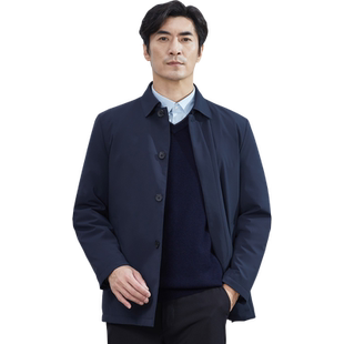 红都新款男装羽绒服商务休闲翻领可拆内胆系扣中老年爸爸装男外套