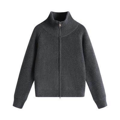 真维斯灰色秋冬毛衣针织衫女外套