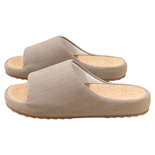 亚麻拖鞋静软底无声音男士家居室内夏季防滑防臭棉麻布拖男款夏天