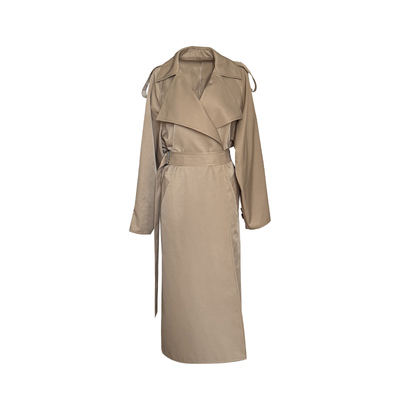 慵懒感翻领系带风衣女外套