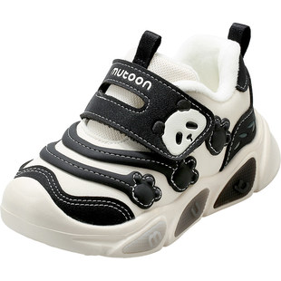 牧童童鞋男童运动鞋2025冬季新款儿童熊猫闪灯鞋加绒保暖女童棉鞋