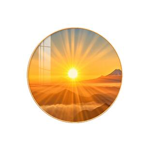 旭日东升挂画客厅玄关圆形装饰画轻奢餐厅日出东方办公室太阳壁画