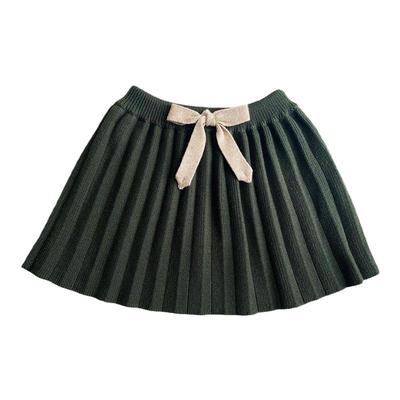 MB红色绿色半裙女童针织半身裙秋冬洋气百搭短裙女宝宝百褶裙裙子