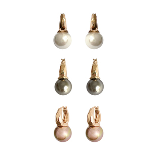 在途LHWindsor温莎白色灰色焦糖色立体切割圆环太妃糖珍珠耳环