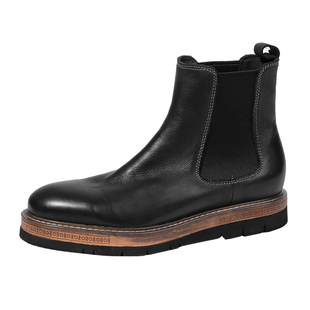 英伦风真皮切尔西靴男黑色厚底短靴复古马皮皮鞋高帮一脚蹬软皮靴