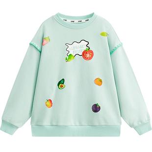 爱法贝2025春秋新款女童卫衣宽松长款中大儿童装学生水果系套头衫