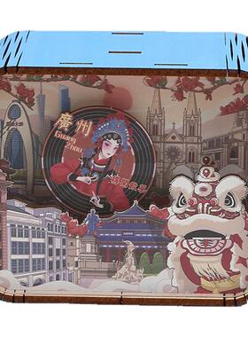 城市印象木质复古音乐盒
