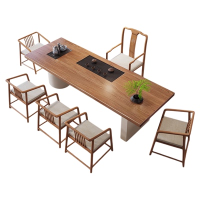 侘寂奶油风客厅接待大板实木茶桌