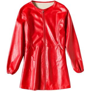 软皮加绒成人革罩衣防水防油女厨房家务大人PU围裙工作羽绒服防污