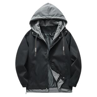 男士外套春秋冬季2026新款假两件休闲夹克男生工装潮牌加厚上衣服