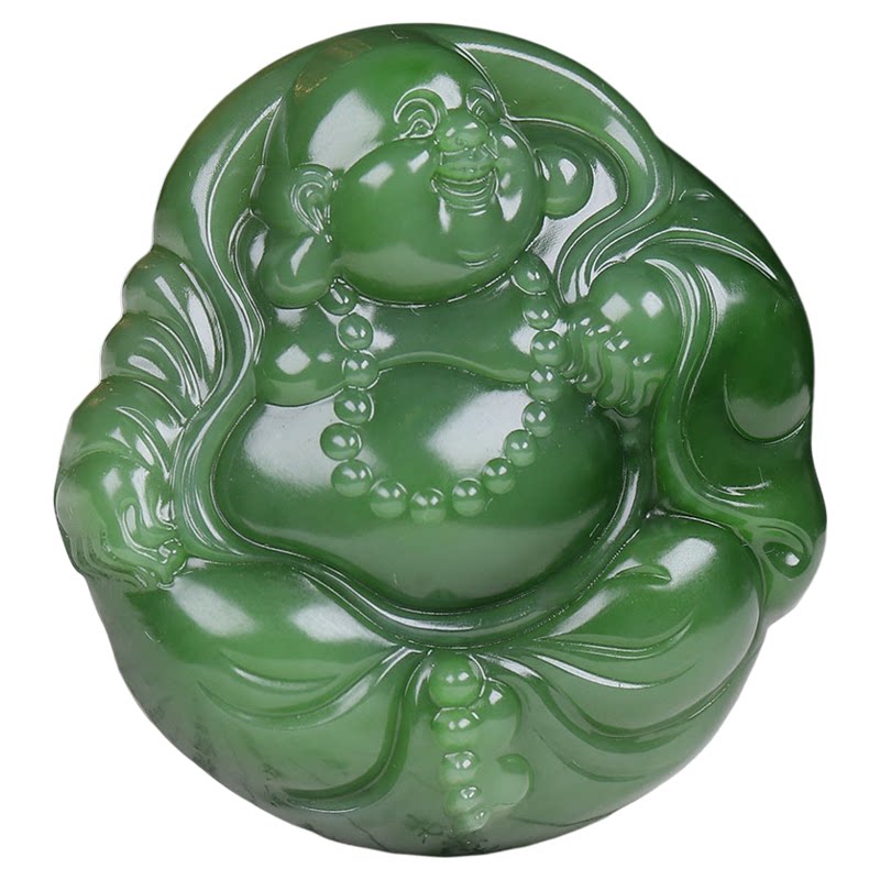 (古晨珠宝) 俄罗斯和田玉粉绿碧玉弥勒佛挂件玉坠吊坠笑口常开71g