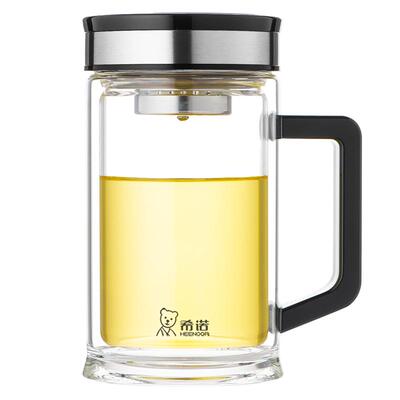 希诺高档带把双层高硼硅玻璃水杯