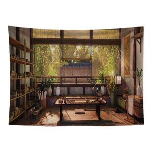 古风中式背景布挂布小众高级墙布房间茶室装饰布直播布置墙壁画布