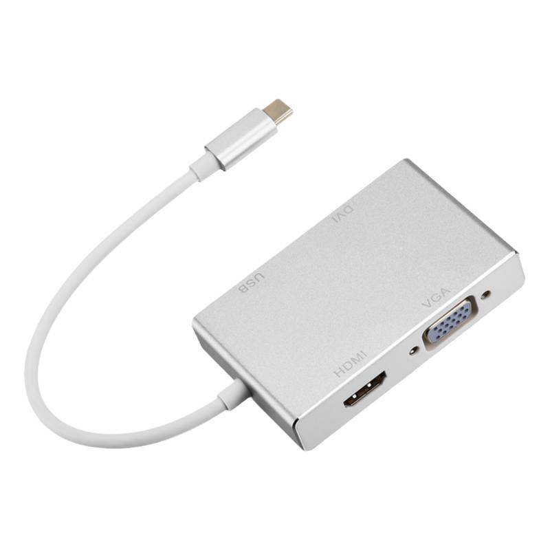 适用苹果笔记本Macbookpro13.3寸Type-C转换器HDMI扩展坞USB3.0 15.4mac12配件VGA DVI四合一apple电脑USBC转