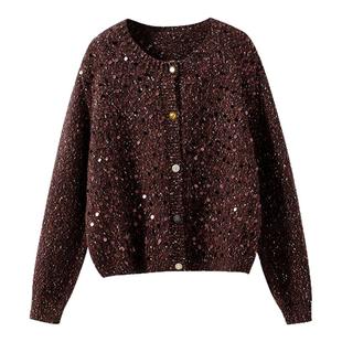 【美到失语】100%羊毛 珠片装饰圆领花纱针织开衫+套头毛衣女