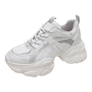 星期六水钻银色厚底老爹鞋运动鞋女款2025新款松糕底增高休闲鞋子