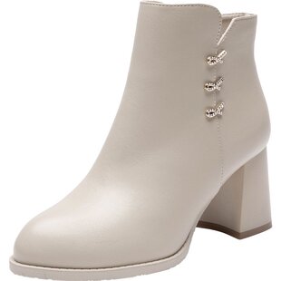 大东官方女士加绒短靴粗跟高跟靴子女款2026新款冬季保暖增高女靴