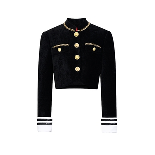 lefame拉飞姆链条装饰丝绒撞色气质外套