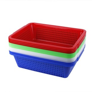 筐子塑料长方形加厚彩色洗菜篮镂空收纳整理框子家用厨房方筛箩筐
