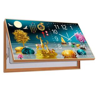 钟表电表箱装饰画大尺寸免打孔高档晶瓷画电箱盖液压上翻晶瓷挂画