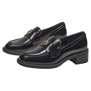 KISSCAT接吻猫[金币]老钱乐福鞋舒适通勤真皮黑色乐福小皮鞋女