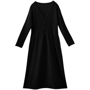 【7折出清】针织连衣裙秋装新款宽松纯色毛衣裙早秋长袖打底裙女