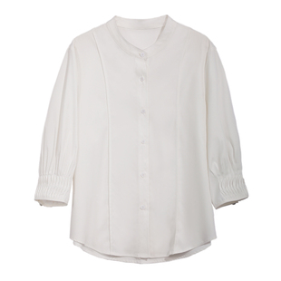 图曼朵气质通勤白色立领短袖面试衬衫女2026春新款职业正装衬衣