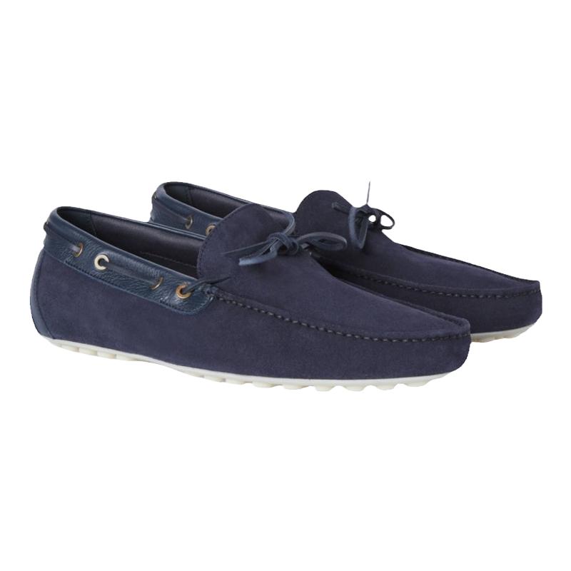 Loro Piana/诺悠翩雅男鞋海军蓝色翻毛皮系带软皮鞋乐福鞋