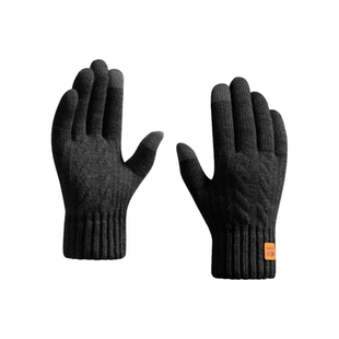 针织手套男秋冬季可触屏防寒保暖针织毛线加厚骑行女羊毛加绒黑色