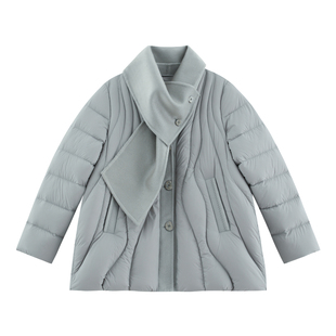 【游雾】简约设计感双面呢立体围巾中长款廓形白鸭绒羽绒服-E2225